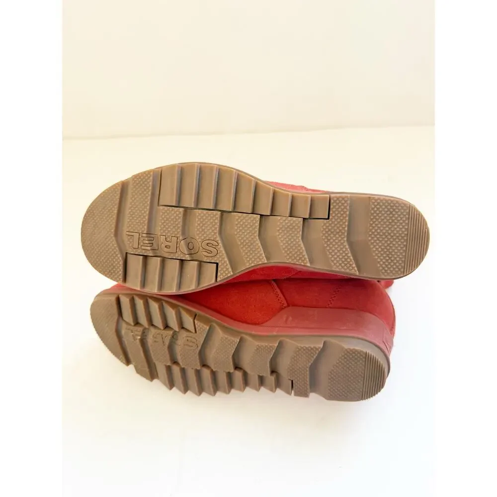Sorel Evie Pull-On Red Waterproof Suede Ankle Boots Bootie Lug Sole Orange 8